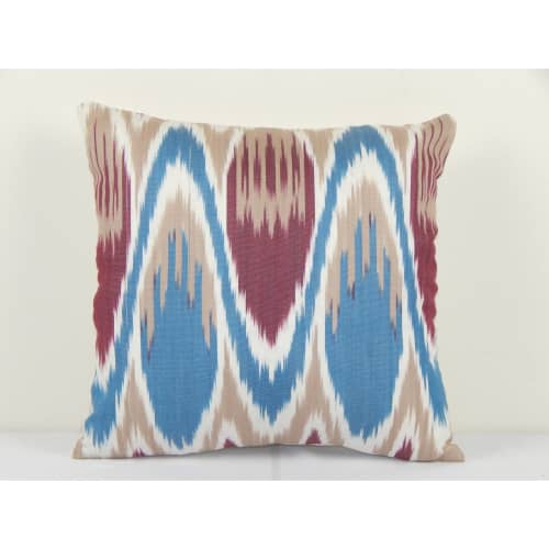 Uzbekistan Ikat Lumbar Pillow Cover Cushion, Square Blue Han | Pillows by Vintage Pillows Store