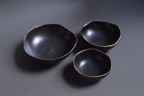 BLACK and GOLD bowl, handmade, natural minimal nordic rustic | Dinnerware by Laima Ceramics. Item composed of stoneware compatible with minimalism and contemporary style