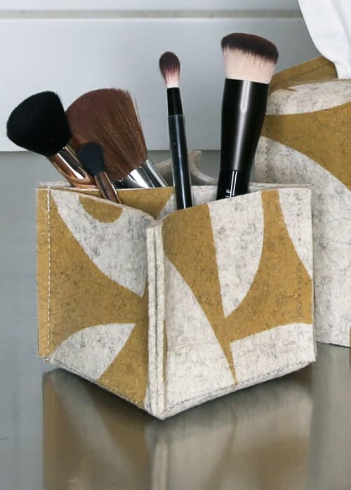 Pen/Pencil Desk Organizer merino Wool Felt Geo Jazz Ochre | Decorative Box in Decorative Objects by Lorraine Tuson