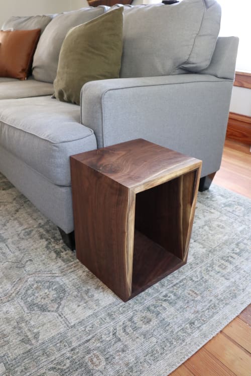 Complete Walnut Waterfall Cube Rectangle Side Table, Cuboid | Tables by Hazel Oak Farms. Item composed of wood