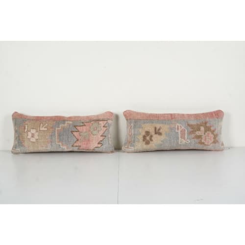 Pair Vintage Turkish Rug Pillow, Handmade Wool Pillow | Cushion in Pillows by Vintage Pillows Store. Item composed of cotton