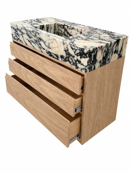 Calacatta Viola Marble Sink with Wood Vanity | Water Fixtures by Vero Marble