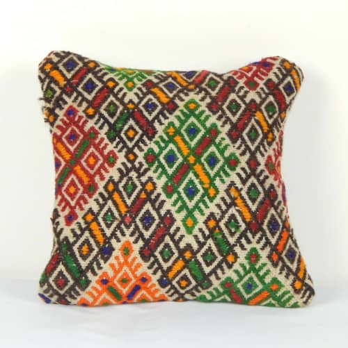 Small Turkish Kilim Pillow Cover 12" X 12" | Sham in Linens & Bedding by Vintage Pillows Store. Item made of cotton & fiber