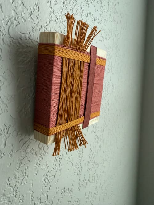 Mini Woven Tile - String Theory-  Rust and Rose #2 | Wall Sculpture in Wall Hangings by Mpwovenn Fiber Art by Mindy Pantuso
