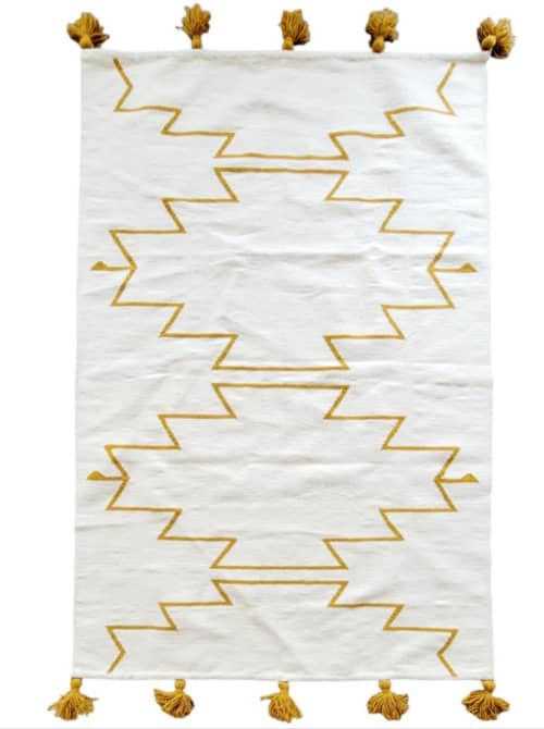 Mustard Cleo Handwoven Kilim Area Rug | Rugs by Mumo Toronto. Item composed of cotton