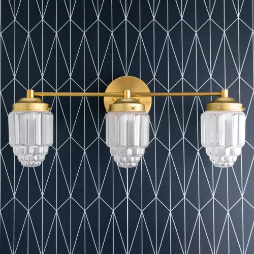 3 Bulb Skyscraper Vanity- Model No. 3918 | Sconces by Peared Creation. Item composed of brass & glass