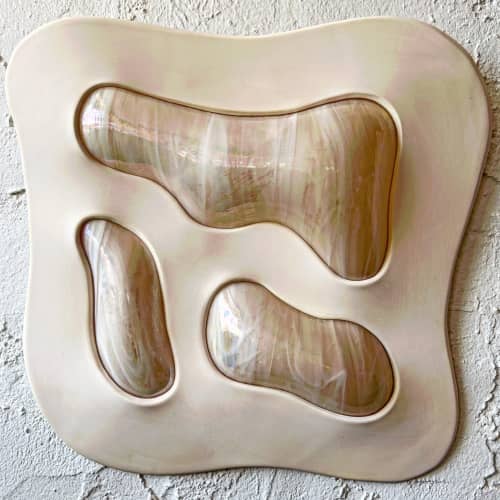 Cream swirl, ceramic and glass wall sculpture | Wall Hangings by Kelly Witmer