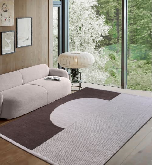 Hand Tufted Wool Area Rug, Abstract Geometric Carpet, Ivory Brown Minimalist Floor Decor | Rugs by Swiflo