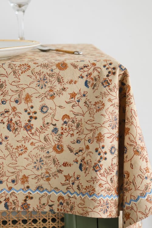 Wildflower Vines Kalamkari Tablecloth | Linens & Bedding by Ninéh