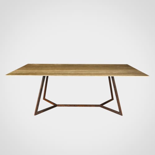 Trapeze Tr4 - Travertine Dining Table | Tables by DFdesignLab - Nicola Di Froscia. Item composed of wood & steel compatible with contemporary style