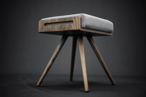 Stool Solid Walnut Board and Walnut Legs | Chairs by Manuel Barrera Habitables. Item composed of oak wood and fabric