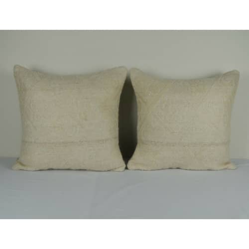 Set of 2 Pillow Covers, White Color Kilim Cushion | Sham in Linens & Bedding by Vintage Pillows Store. Item composed of cotton & fiber