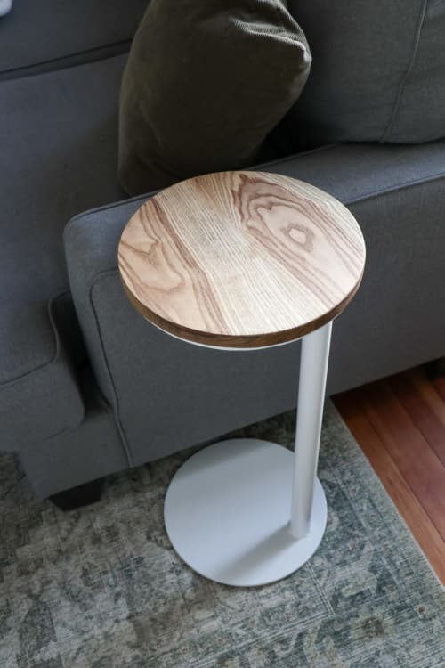 Medium Ash Round Industrial Side Table | Tables by Hazel Oak Farms. Item composed of walnut & steel