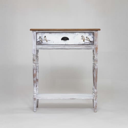 Hand-Painted Solid Wood Bird Console Table – Whitewashed Entryway Console, One-of-a-Kind Functional Art | Tables by Birds and Gardens Inc. Item made of wood works with contemporary & country & farmhouse style
