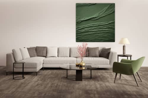 Dark green 3d wall art minimalist textured canvas art | Mixed Media in Paintings by Berez Art. Item composed of canvas compatible with minimalism and mid century modern style