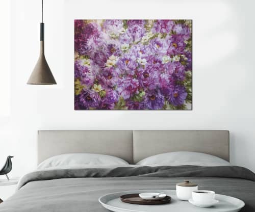 Large floral canvas, Purple peony oil paintings on canvas | Oil And Acrylic Painting in Paintings by Natart. Item made of canvas with synthetic works with contemporary style