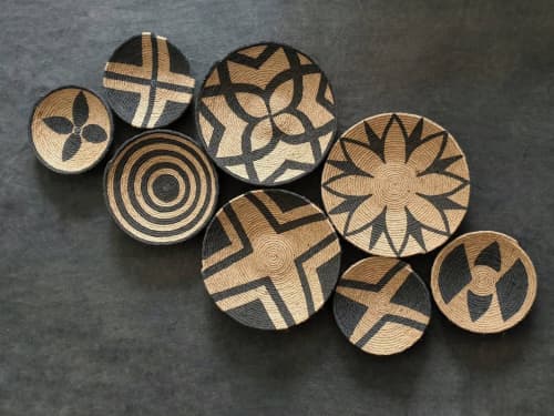 8 Pieces Gray Wall Plate Decor | Decorative Plate in Decorative Objects by Sarmal Design. Item composed of cotton and synthetic in boho or contemporary style