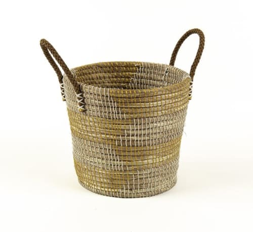 Natural Grass Handwoven Moonj Basket with Handles | Storage Basket in Storage by Amara