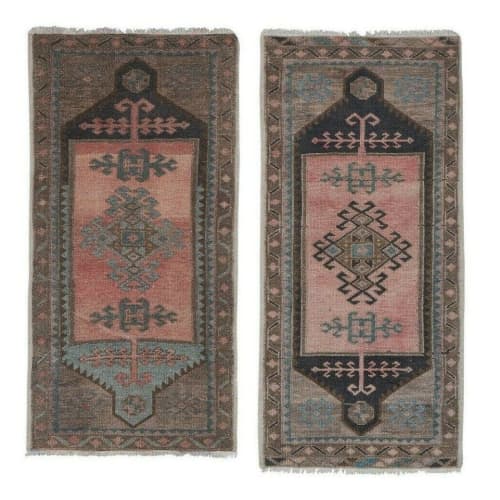 Pair of Turkish Rug, Small Handmade Distressed Oushak Rug | Area Rug in Rugs by Vintage Pillows Store. Item made of cotton