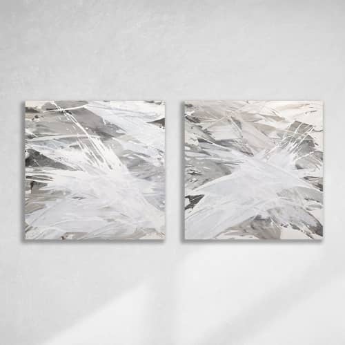 Grey Owl - Diptych | Oil And Acrylic Painting in Paintings by Teodora Guererra Fine Art