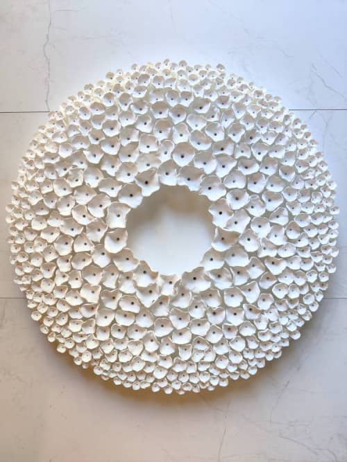 "Connection (round)" 20" diameter wall sculprure | Wall Sculpture in Wall Hangings by Art By Natasha Kanevski. Item made of wood with canvas works with minimalism & contemporary style