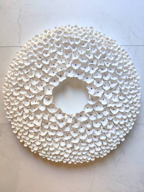 "Connection (round)" 20" diameter wall sculprure | Wall Sculpture in Wall Hangings by Natasha Kanevski. Item made of wood with canvas works with minimalism & contemporary style