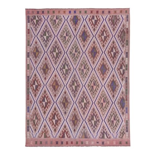 Classic Handwoven Pastel Color Diamond Pattern Turkish Kilim | Area Rug in Rugs by Vintage Pillows Store. Item made of cotton