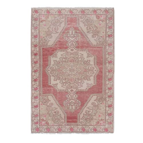 1950s Vintage Kurdish Geometric Medallion Wool Hand-Knotted | Area Rug in Rugs by Vintage Pillows Store. Item made of cotton with fiber