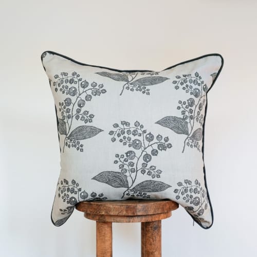 Chateau Grey Berries with Suede Welt Pillow 22x22 | Pillows by Vantage Design