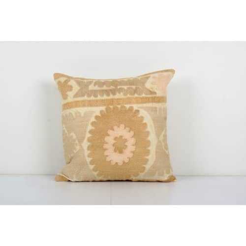 Lumbar Pastel Long Pillow from Vintage Suzani Textile - Beig | Cushion in Pillows by Vintage Pillows Store