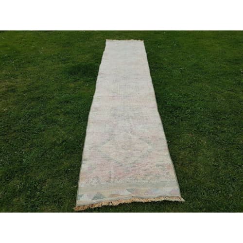 Vintage Handwoven Anatolian Oushak Herki Distressed | Runner Rug in Rugs by Vintage Pillows Store. Item composed of cotton and fiber