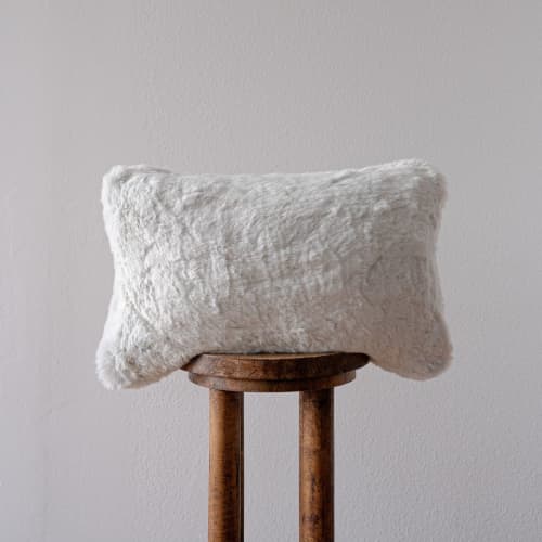White Faux Fur with Greige Undertone Lumbar Pillow 14x22 | Pillows by Vantage Design