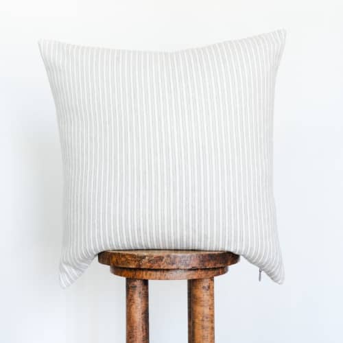 Purple & Cream Striped Wool Pillow 22x22 | Pillows by Vantage Design