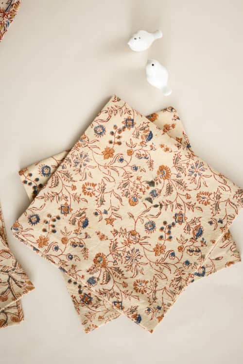 Wildflower Vines Kalamkari Napkins, Set of 4 | Linens & Bedding by Ninéh