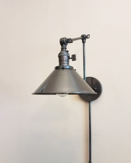 Plug in Swinging Adjustable Wall Light - Industrial Sconce | Sconces by Retro Steam Works. Item composed of metal compatible with industrial style