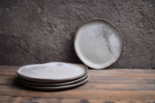 Set of 4 cake plates - (set nr5) STC organic natural shape | Dinnerware by Laima Ceramics. Item composed of stoneware in minimalism or contemporary style