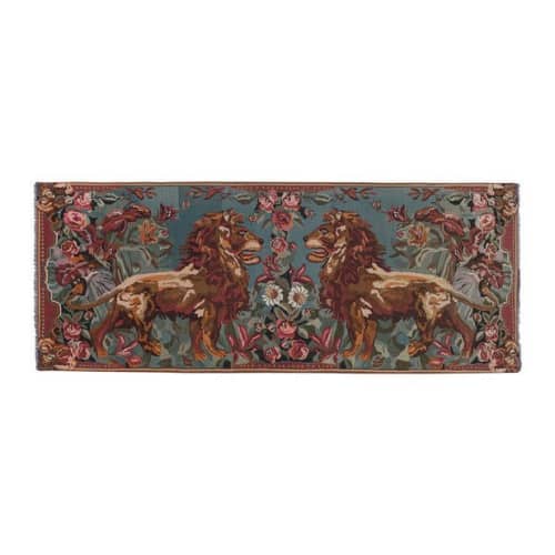 1970s Vintage Double Lion Motif Kilim Rug 6'9'' X 16'11'' | Area Rug in Rugs by Vintage Pillows Store