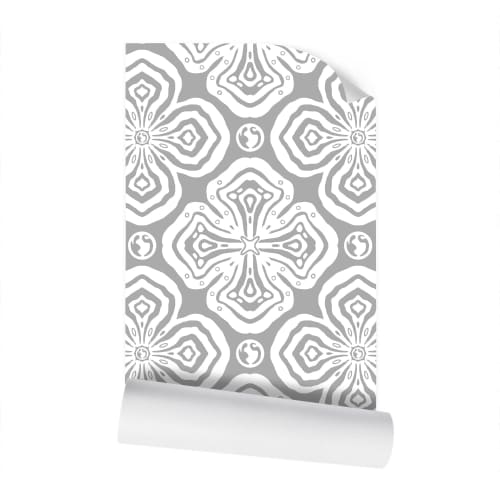 Larkspur Petals White on Grey - Medium Wallpaper Print | Wall Treatments by Sean Martorana. Item composed of paper