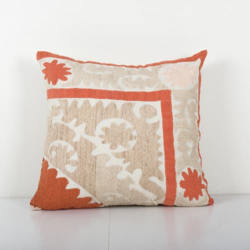 Unique Beige Suzani Pillow Cover, Tribal Couch Pillow, 1960s | Cushion in Pillows by Vintage Pillows Store