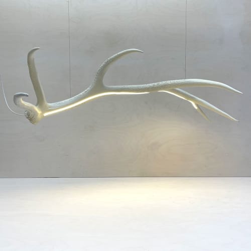 Elk Antler Linear Suspension - White | Pendants by Farmhaus + Co.. Item made of synthetic
