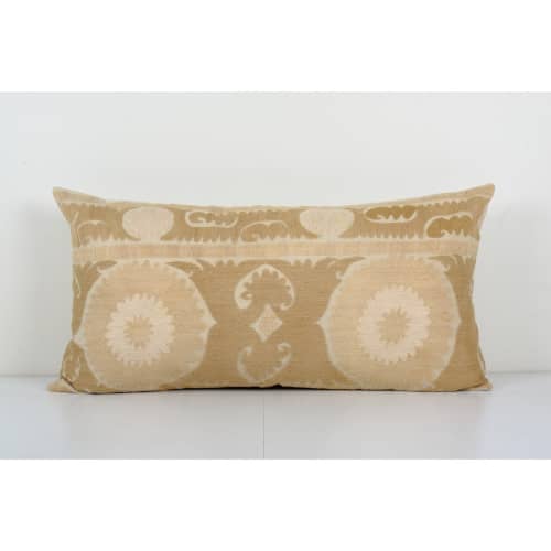Faded Suzani Embroidery Throw Bedding Pillow, Suzani Long Lu | Cushion in Pillows by Vintage Pillows Store