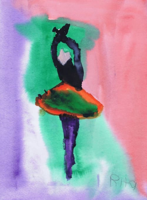 Ballerina - Original Watercolor | Watercolor Painting in Paintings by Rita Winkler - "My Art, My Shop" (original watercolors by artist with Down syndrome). Item composed of paper compatible with mid century modern and contemporary style