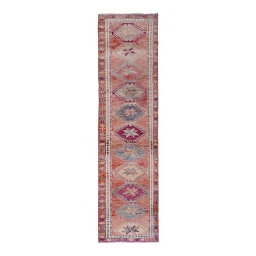 Vintage Modern Oriental Runner, Geometric Design Handknotted | Runner Rug in Rugs by Vintage Pillows Store. Item composed of cotton