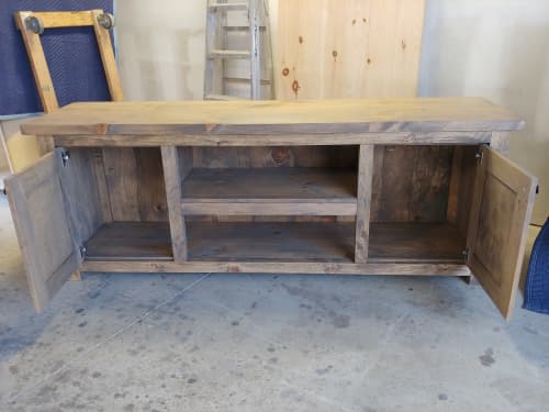 Model #1022 - Custom Media Entertainment Center | Media Console in Storage by Limitless Woodworking. Item made of maple wood works with mid century modern & contemporary style