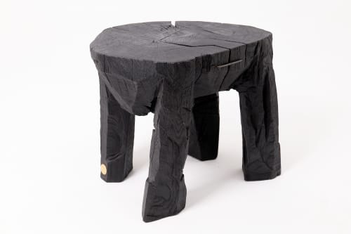 Sculptural Side Table, Rustic, Burnt Black Wood, Carved, Handmade | Tables by Logniture