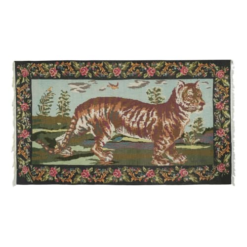 Vintage Tiger Kilim Rug - Animal Tapestry 6'8" X 9'4" | Area Rug in Rugs by Vintage Pillows Store. Item composed of cotton and fiber