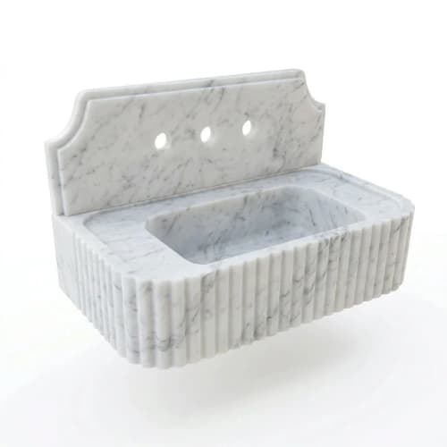 Carrara Marble Sink with Backsplash | Water Fixtures by Vero Marble