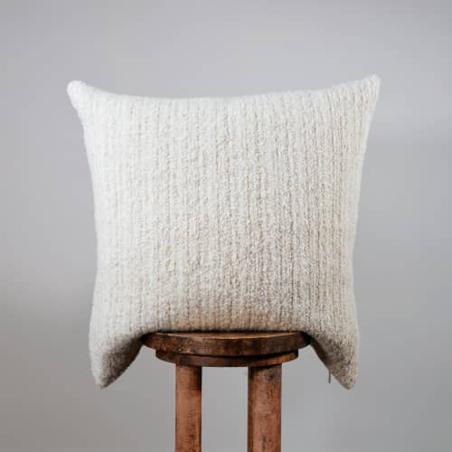 Cream White Wool with Beige Striations Pillow 24x24 | Pillows by Vantage Design