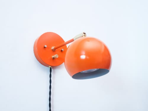 Pivoting Head Bedside Reading Wall Light, Orange & Gold | Sconces by Retro Steam Works. Item composed of fabric and metal in mid century modern or industrial style