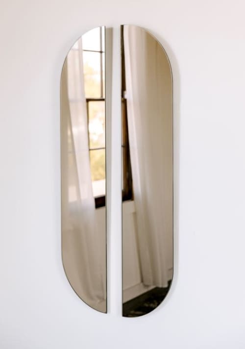 "Aria Refract"-Racetrack Mirror Reflected Set in Bronze Tint | Decorative Objects by Candice Luter Art & Interiors. Item made of glass